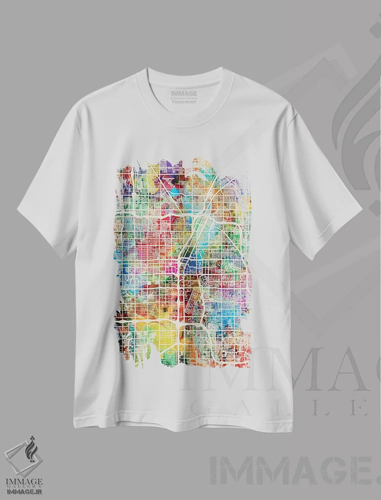 تیشرت سفید طرح دار – تیشرت گرافیکی ,نقشه خیابانی لاس وگاس اثر مایکل تامپست فروشگاه ایماژ