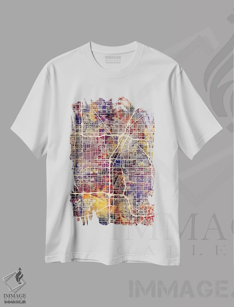 تیشرت سفید طرح دار – تیشرت شهری ,نقشه خیابانی لاس وگاس اثر مایکل تامپست immage.ir