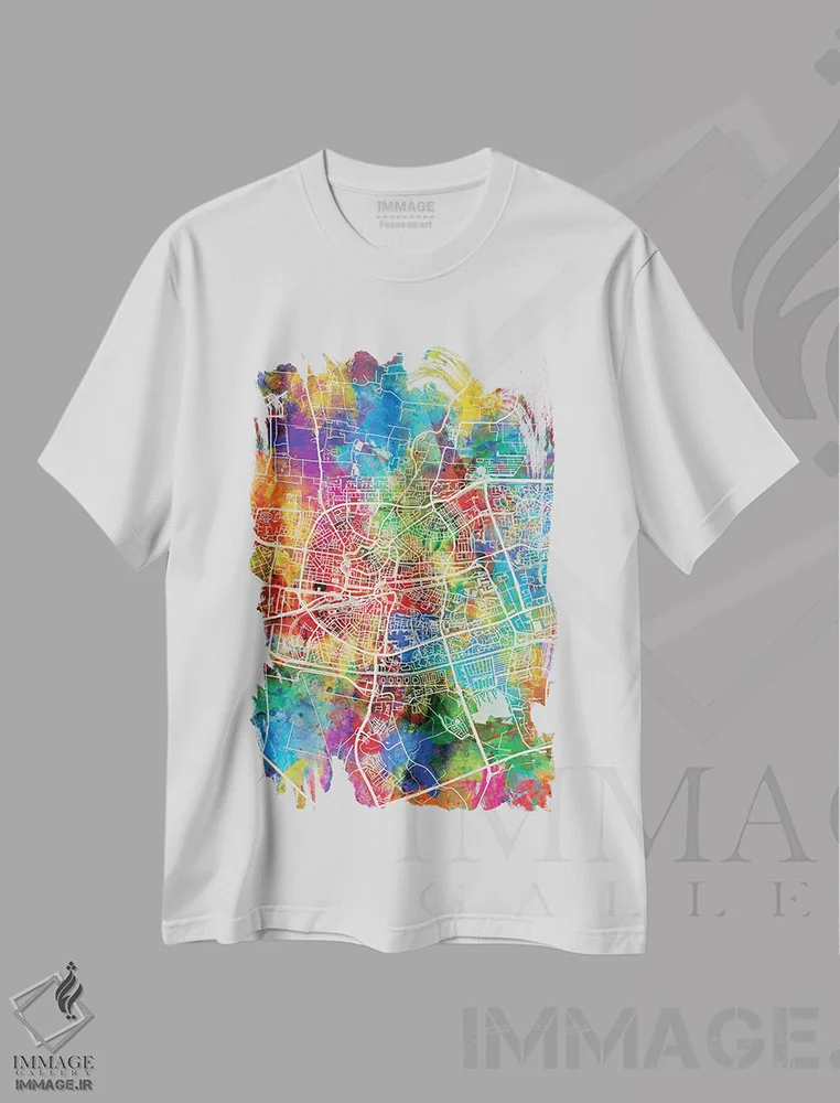 تیشرت سفید طرح دار – تیشرت هنری اروپایی ,نقشه شهری لیوواردن، هلند اثر مایکل تامپست immage.ir