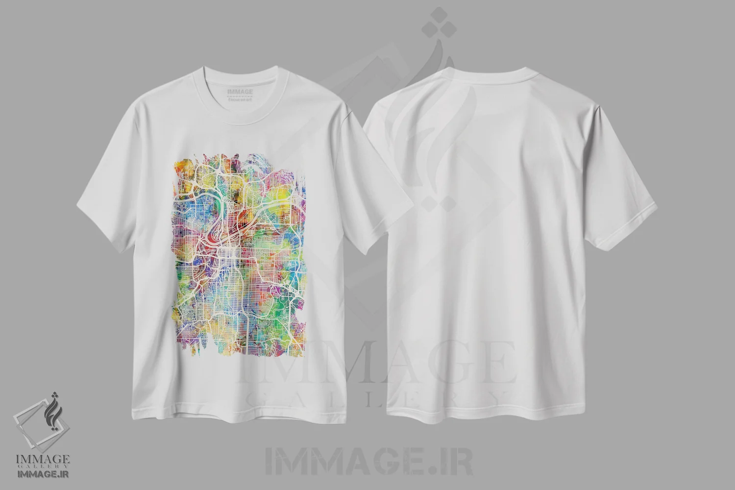تیشرت سفید طرح دار – تیشرت هنری شهری ,نقشه شهری کانزاس سیتی، میزوری اثر مایکل تامپست immage.ir