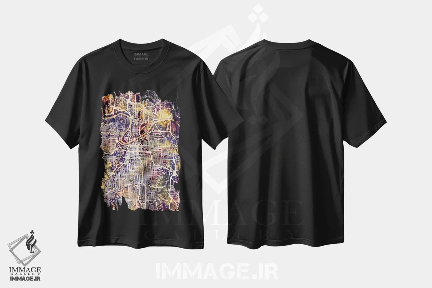 تیشرت مشکی طرح دار – تیشرت نقشه شهری ,نقشه شهری کانزاس سیتی، میزوری اثر مایکل تامپست immage.ir