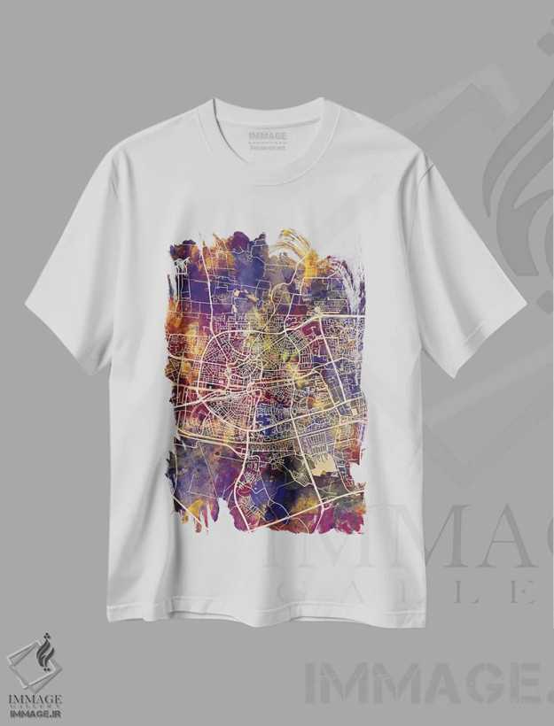 تیشرت سفید طرح دار – تیشرت اروپایی ,نقشه شهری لیوواردن، هلند اثر مایکل تامپست فروشگاه ایماژ