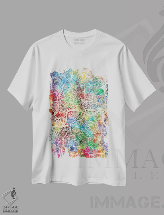 تیشرت سفید طرح دار – تیشرت شهری ,نقشه خیابانی لندن، انگلستان اثر مایکل تامپست immage.ir
