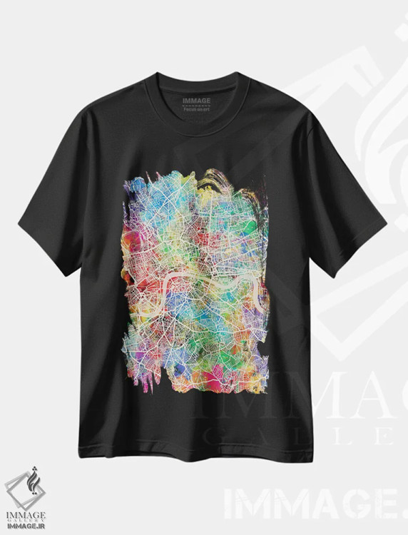 تیشرت مشکی طرح دار – تیشرت شهری ,نقشه خیابانی لندن، انگلستان اثر مایکل تامپست فروشگاه ایماژ