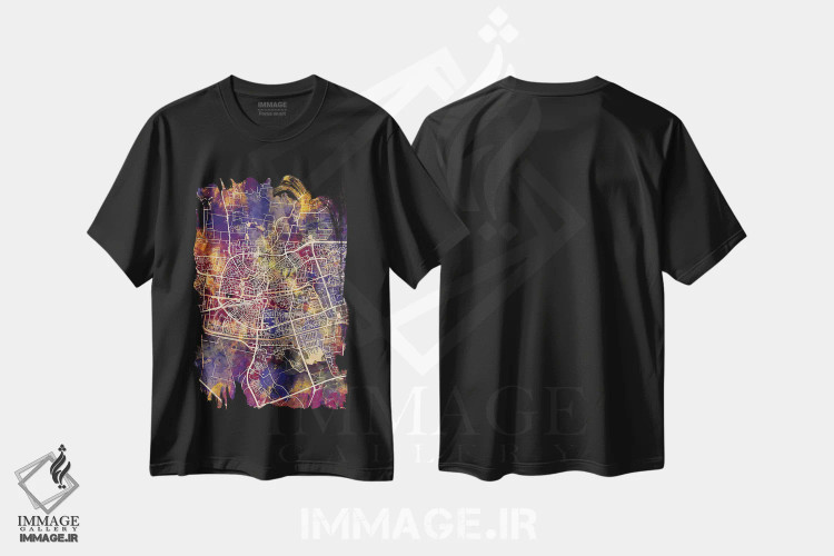 تیشرت مشکی طرح دار – تیشرت اروپایی ,نقشه شهری لیوواردن، هلند اثر مایکل تامپست immage.ir