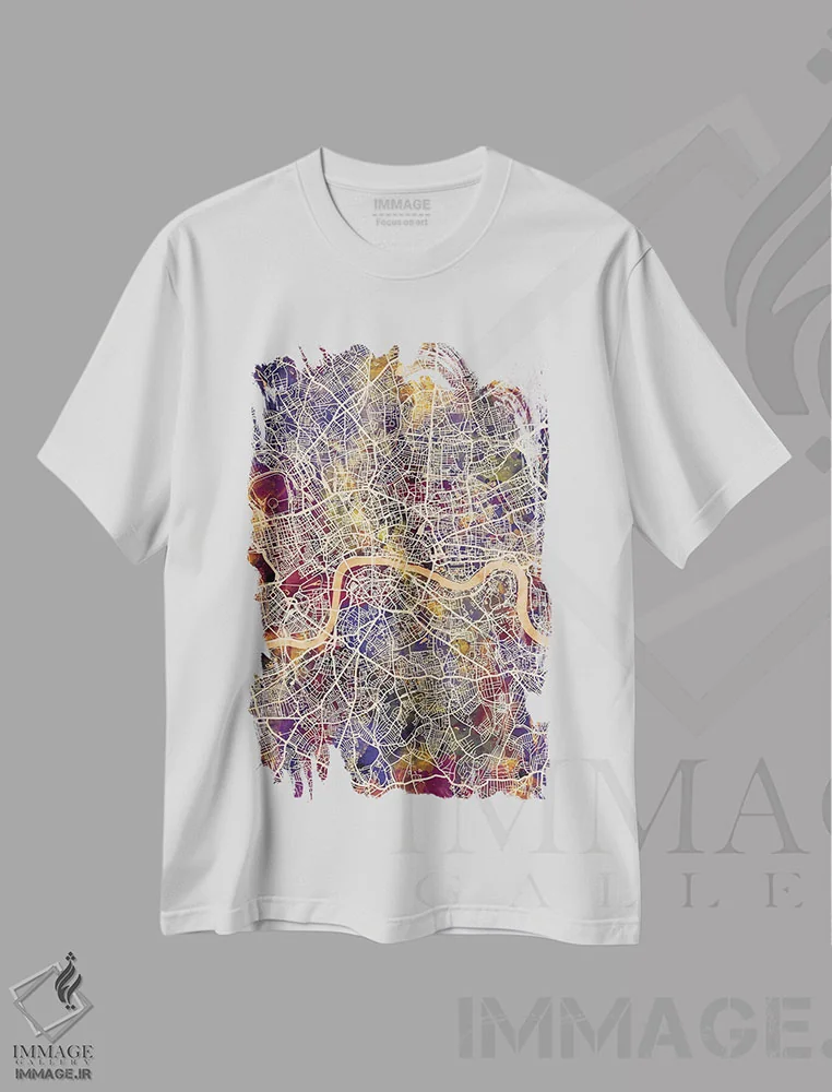 تیشرت سفید طرح دار – تیشرت نقشه London ,نقشه خیابانی لندن، انگلستان اثر مایکل تامپست فروشگاه ایماژ