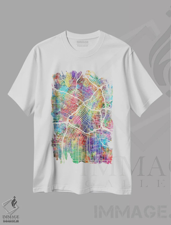 تیشرت سفید طرح دار – تیشرت لس آنجلس ,نقشه خیابانی لس آنجلس اثر مایکل تامپست immage.ir