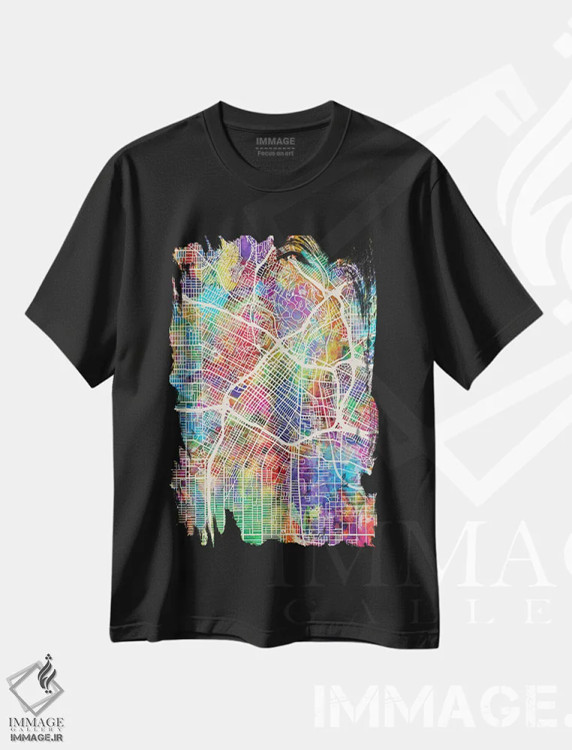 تیشرت مشکی طرح دار – تیشرت لس آنجلس ,نقشه خیابانی لس آنجلس اثر مایکل تامپست فروشگاه ایماژ