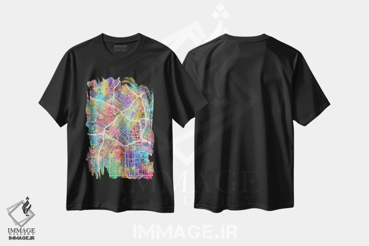 تیشرت مشکی طرح دار – تیشرت لس آنجلس ,نقشه خیابانی لس آنجلس اثر مایکل تامپست فروشگاه ایماژ
