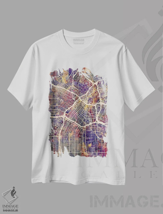 تیشرت سفید طرح دار – تیشرت نقشه لس آنجلس ,نقشه خیابانی لس آنجلس اثر مایکل تامپست فروشگاه ایماژ