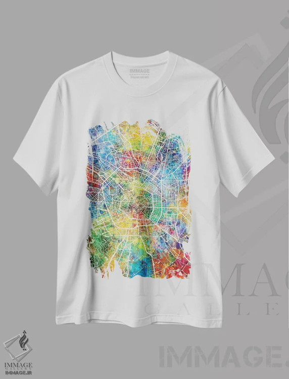 تیشرت سفید طرح دار – تیشرت اروپایی ,نقشه شهری میلان، ایتالیا اثر مایکل تامپست immage.ir