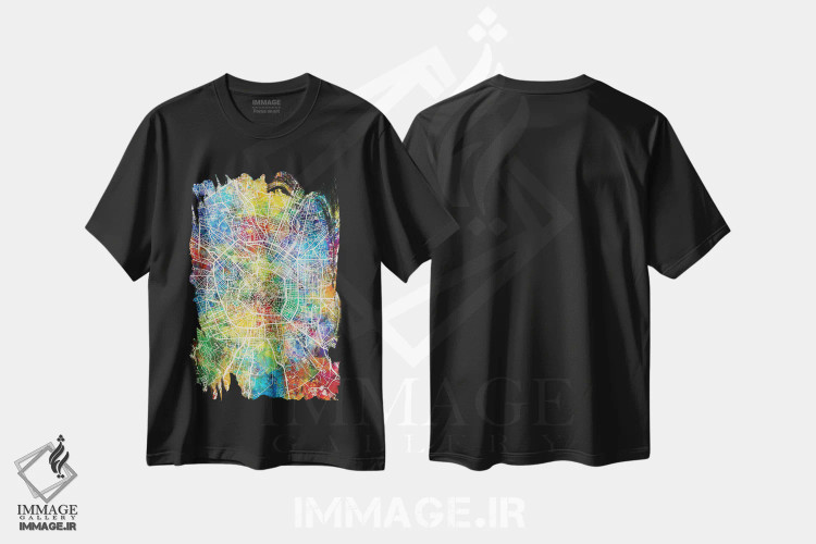 تیشرت مشکی طرح دار – تیشرت اروپایی ,نقشه شهری میلان، ایتالیا اثر مایکل تامپست فروشگاه ایماژ