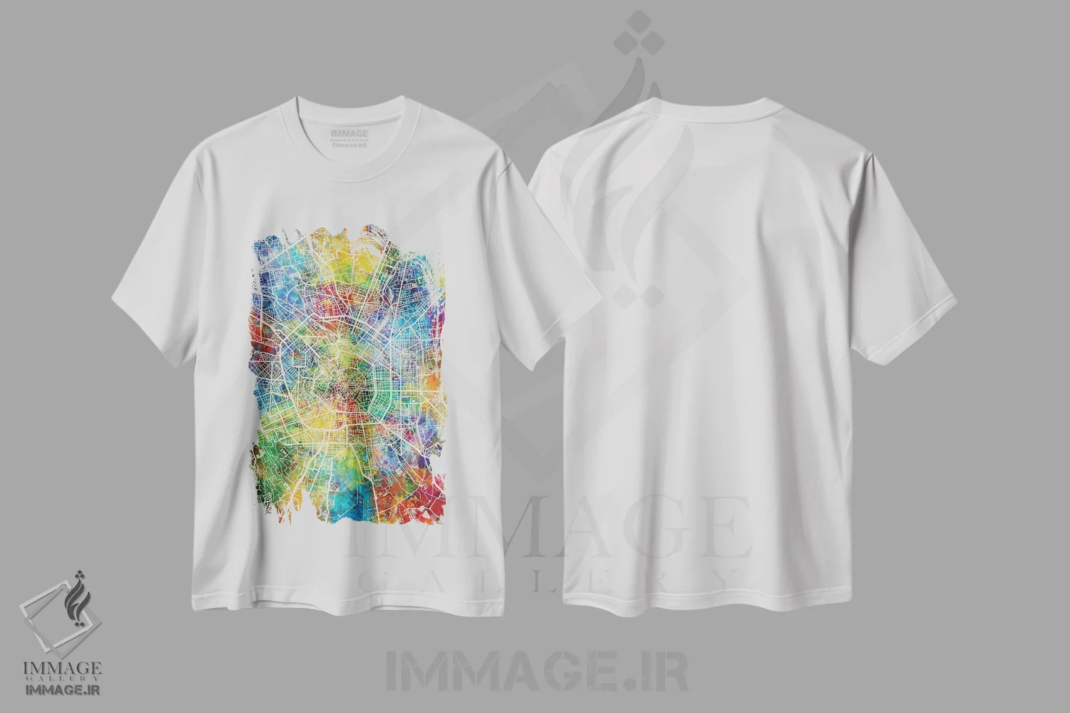 تیشرت سفید طرح دار – تیشرت اروپایی ,نقشه شهری میلان، ایتالیا اثر مایکل تامپست immage.ir