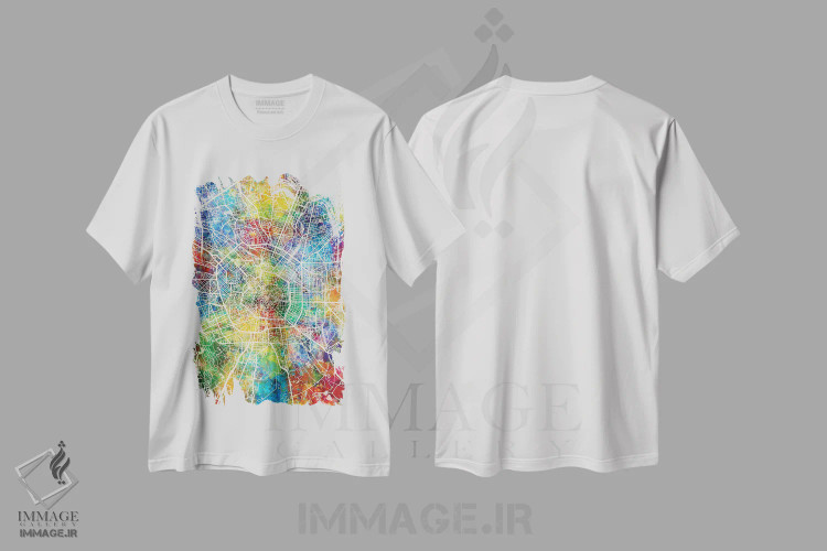 تیشرت سفید طرح دار – تیشرت اروپایی ,نقشه شهری میلان، ایتالیا اثر مایکل تامپست immage.ir