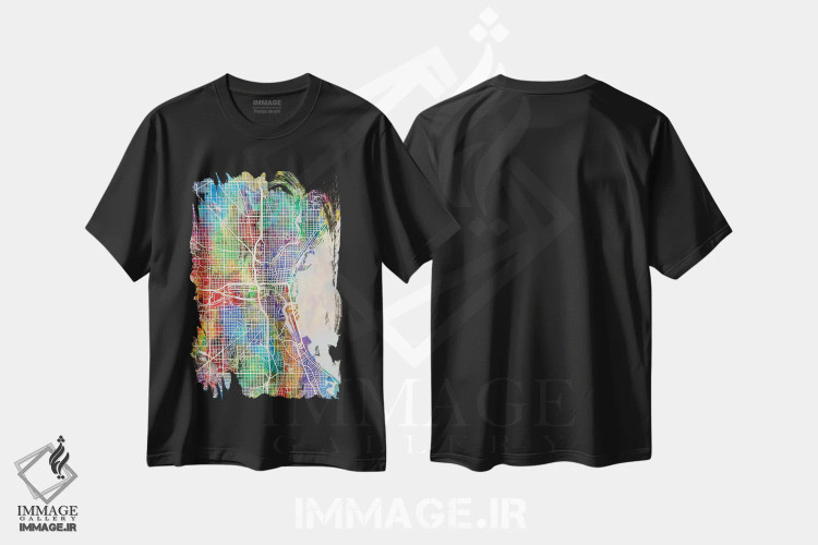 تیشرت مشکی طرح دار – تیشرت نقشه دار ,نقشه شهری میلواکی، ویسکانسین اثر مایکل تامپست immage.ir