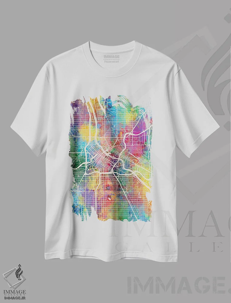 تیشرت سفید طرح دار – تیشرت گرافیکی شهری ,نقشه شهری مینیاپولیس، مینه سوتا اثر مایکل تامپست فروشگاه ایماژ