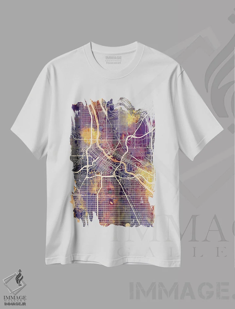 تیشرت سفید طرح دار – تیشرت هنری شهری ,نقشه شهری مینیاپولیس، مینه سوتا اثر مایکل تامپست immage.ir
