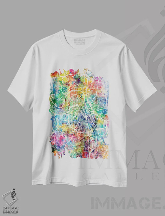 تیشرت سفید طرح دار – تیشرت گرافیکی شهری ,نقشه شهر نشویل تنسی I اثر مایکل تامپست فروشگاه ایماژ