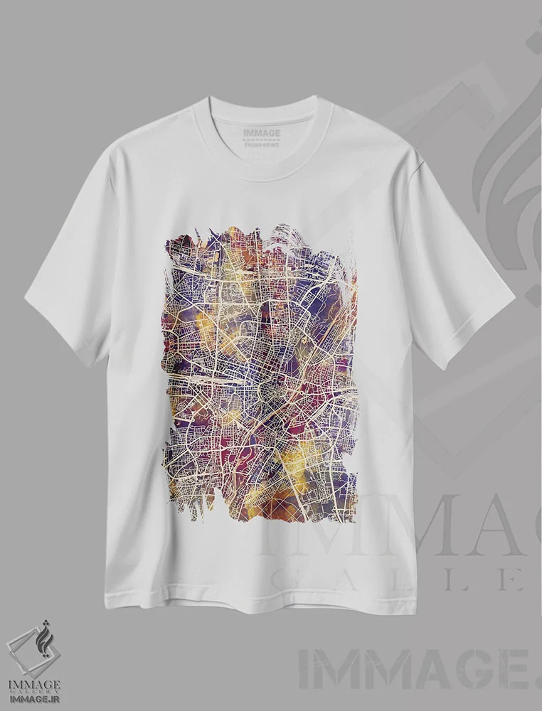 تیشرت سفید طرح دار – تیشرت هنری اروپایی ,نقشه شهر مونیخ آلمان II اثر مایکل تامپست immage.ir