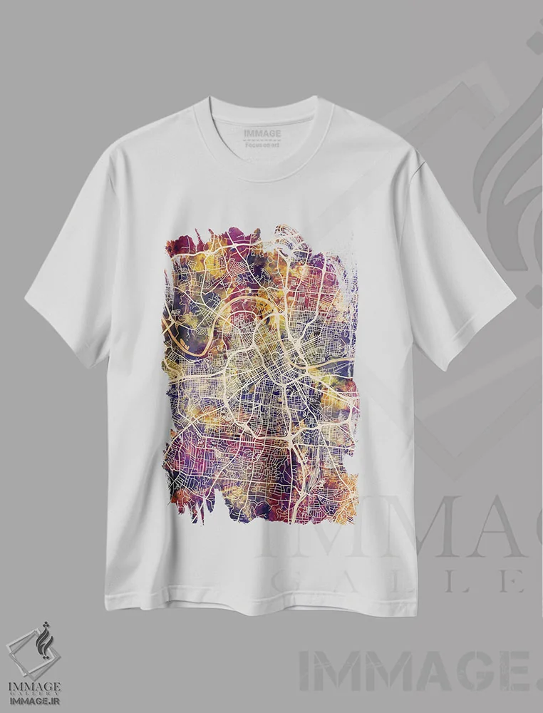تیشرت سفید طرح دار – تیشرت شهری ,نقشه شهر نشویل تنسی II اثر مایکل تامپست immage.ir