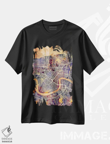 تیشرت مشکی طرح دار – تیشرت گرافیکی ,نقشه خیابان های نیواورلئان II اثر مایکل تامپست فروشگاه ایماژ