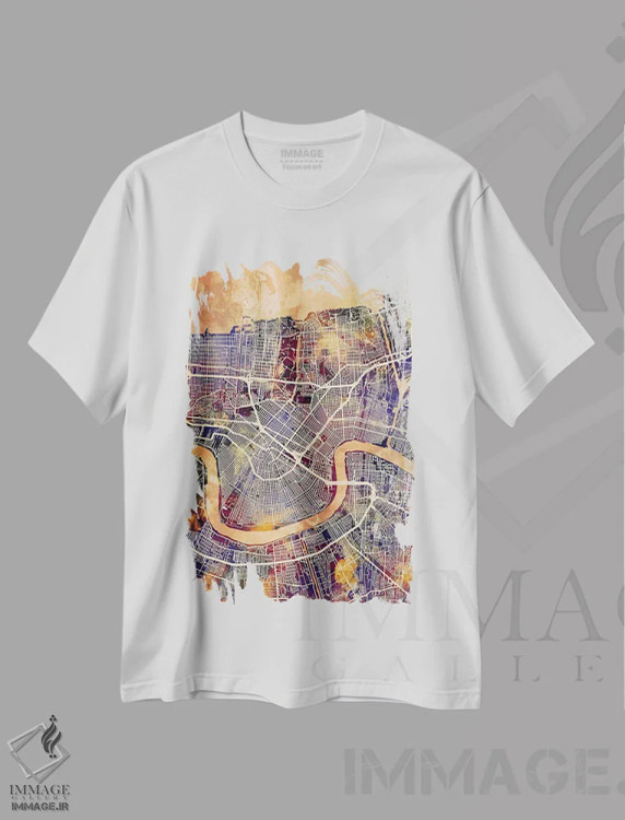 تیشرت سفید طرح دار – تیشرت گرافیکی ,نقشه خیابان های نیواورلئان II اثر مایکل تامپست immage.ir