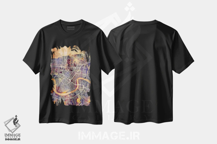 تیشرت مشکی طرح دار – تیشرت گرافیکی ,نقشه خیابان های نیواورلئان II اثر مایکل تامپست فروشگاه ایماژ