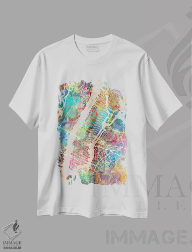 تیشرت سفید طرح دار – تیشرت شهری ,نقشه خیابان های شهر نیویورک III اثر مایکل تامپست فروشگاه ایماژ