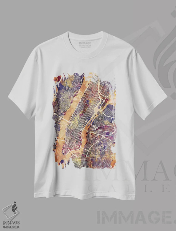 تیشرت سفید طرح دار – تیشرت شهری ,نقشه خیابان های شهر نیویورک IV اثر مایکل تامپست immage.ir