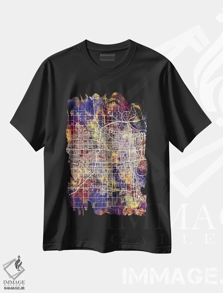 تیشرت مشکی طرح دار – تیشرت شهری ,نقشه شهر اوماها نبراسکا II اثر مایکل تامپست فروشگاه ایماژ