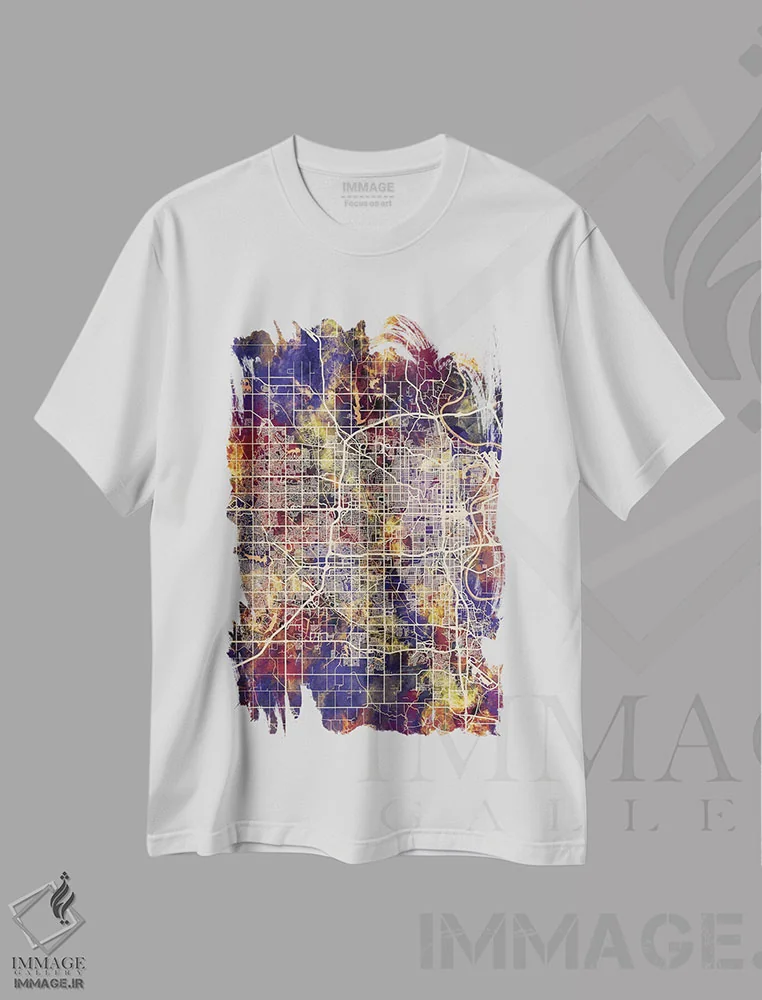 تیشرت سفید طرح دار – تیشرت شهری ,نقشه شهر اوماها نبراسکا II اثر مایکل تامپست immage.ir