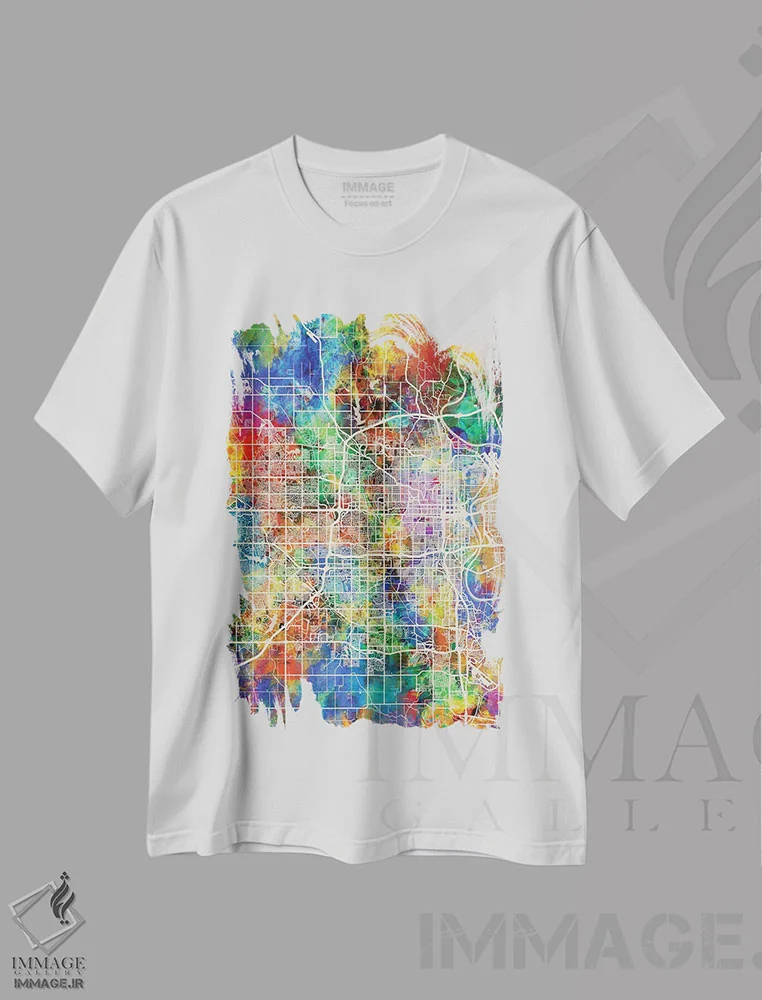 تیشرت سفید طرح دار – تیشرت شهری ,نقشه شهر اوماها نبراسکا I اثر مایکل تامپست فروشگاه ایماژ