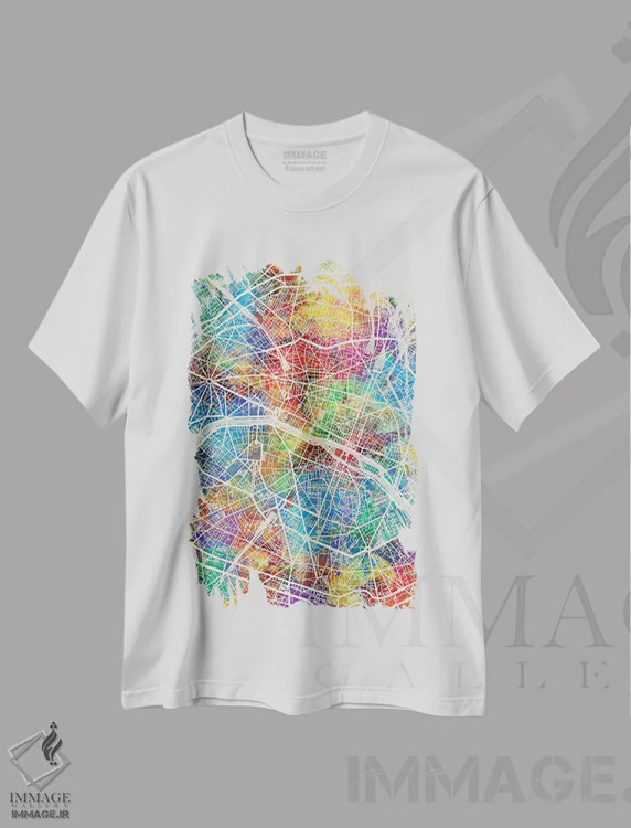 تیشرت سفید طرح دار – تیشرت هنری ,نقشه شهر پاریس فرانسه I اثر مایکل تامپست فروشگاه ایماژ
