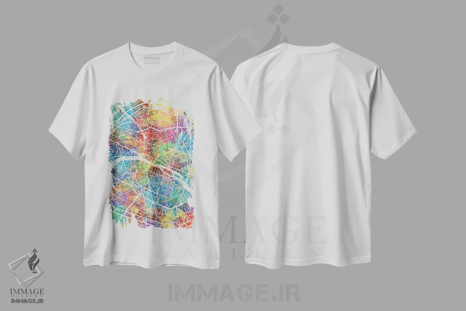 تیشرت سفید طرح دار – تیشرت هنری ,نقشه شهر پاریس فرانسه I اثر مایکل تامپست فروشگاه ایماژ
