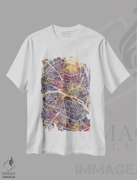 تیشرت سفید طرح دار – تیشرت هنری ,نقشه شهر پاریس فرانسه II اثر مایکل تامپست immage.ir