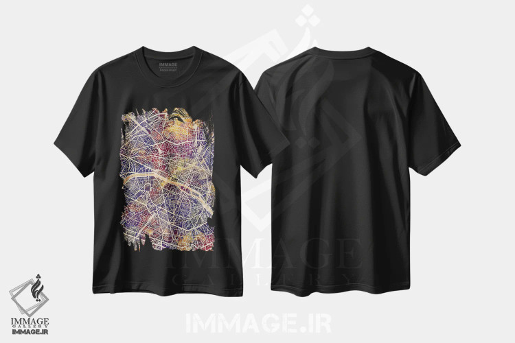 تیشرت مشکی طرح دار – تیشرت هنری ,نقشه شهر پاریس فرانسه II اثر مایکل تامپست فروشگاه ایماژ
