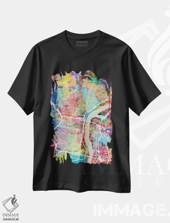 تیشرت مشکی طرح دار – تیشرت شهری ,نقشه خیابان های فیلادلفیا پنسیلوانیا II اثر مایکل تامپست فروشگاه ایماژ
