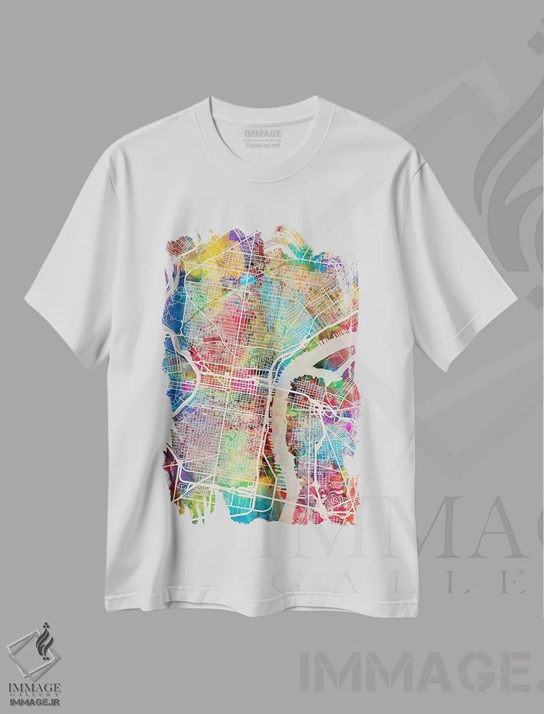 تیشرت سفید طرح دار – تیشرت شهری ,نقشه خیابان های فیلادلفیا پنسیلوانیا II اثر مایکل تامپست immage.ir