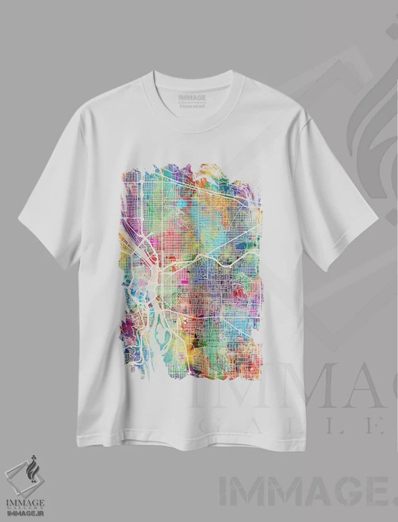 تیشرت سفید طرح دار – تیشرت مینیمال ,نقشه شهر پورتلند اورگن I اثر مایکل تامپست فروشگاه ایماژ