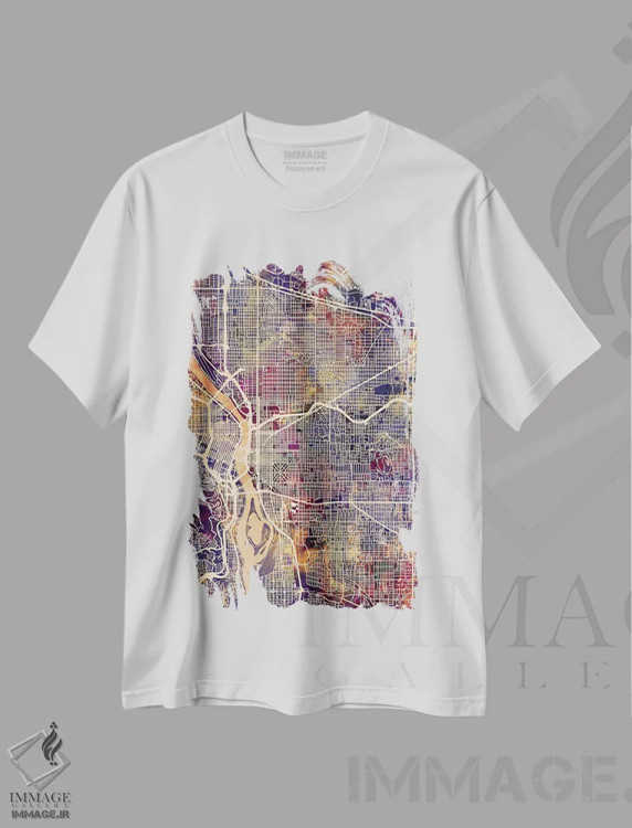 تیشرت سفید طرح دار – تیشرت مدرن ,نقشه شهر پورتلند اورگن II اثر مایکل تامپست immage.ir
