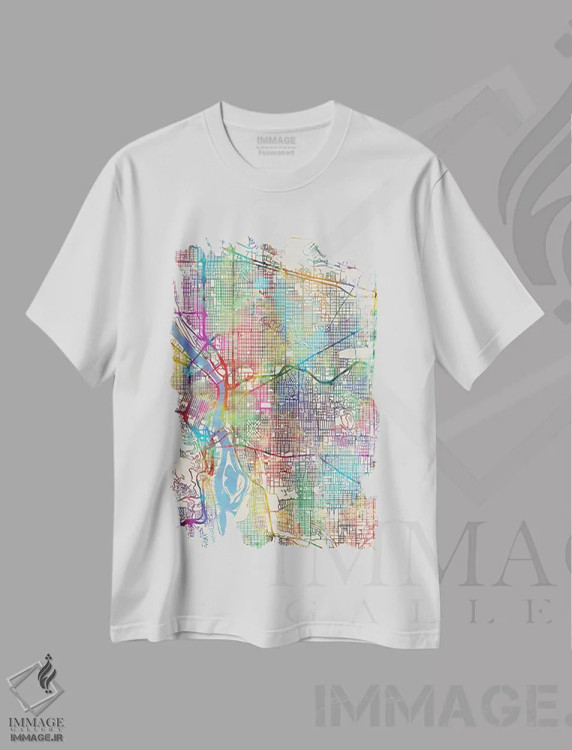 تیشرت سفید طرح دار – تیشرت گرافیکی ,نقشه شهر پورتلند اورگن III اثر مایکل تامپست فروشگاه ایماژ