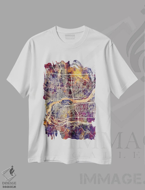 تیشرت سفید طرح دار – تیشرت گرافیکی ,نقشه خیابان های چهار شهر IV اثر مایکل تامپست فروشگاه ایماژ