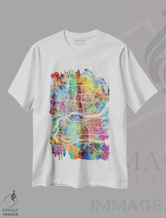 تیشرت سفید طرح دار – تیشرت استریت ,نقشه خیابان های چهار شهر III اثر مایکل تامپست immage.ir