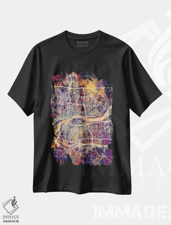 تیشرت مشکی طرح دار – تیشرت گرافیکی ,نقشه خیابان های چهار شهر IV اثر مایکل تامپست immage.ir