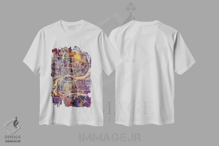 تیشرت سفید طرح دار – تیشرت گرافیکی ,نقشه خیابان های چهار شهر IV اثر مایکل تامپست فروشگاه ایماژ
