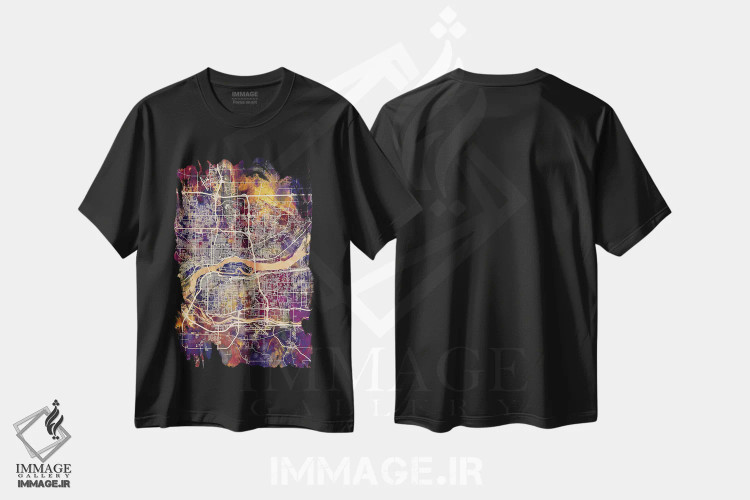 تیشرت مشکی طرح دار – تیشرت گرافیکی ,نقشه خیابان های چهار شهر IV اثر مایکل تامپست immage.ir