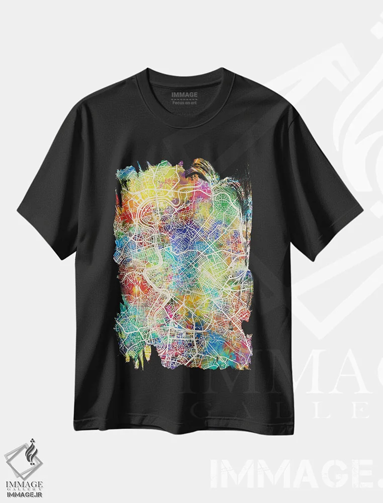 تیشرت مشکی طرح دار – تیشرت هنری ,نقشه شهر رم ایتالیا I اثر مایکل تامپست immage.ir