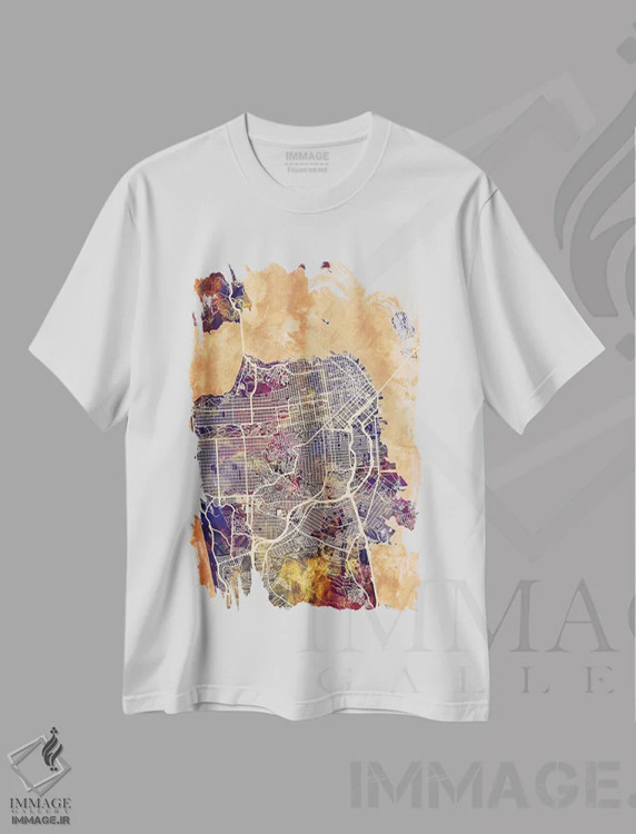 تیشرت سفید طرح دار – تیشرت گرافیکی نقشه ,نقشه خیابان های شهر سان فرانسیسکو II اثر مایکل تامپست immage.ir