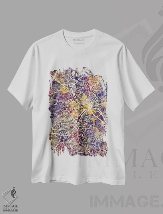 تیشرت سفید طرح دار – تیشرت هنری نقشه ,نقشه شهر اشتوتگارت آلمان II اثر مایکل تامپست immage.ir