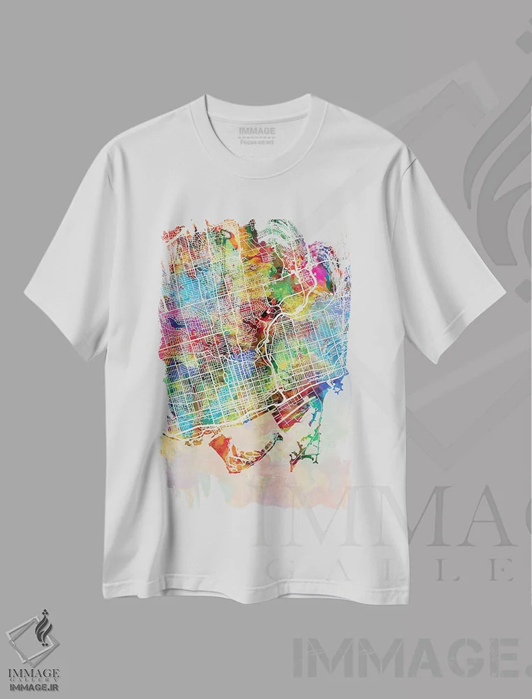 تیشرت سفید طرح دار – تیشرت مینیمال ,نقشه خیابان های تورنتو I اثر مایکل تامپست فروشگاه ایماژ